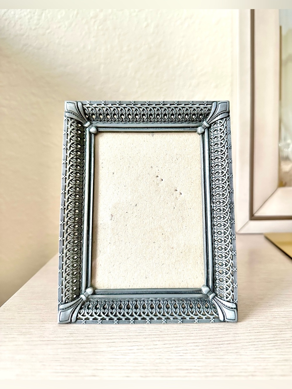 Vintage Ornate Pewter Silver Metal Decorative Photo Frame 6.5” X 5” Deco Style